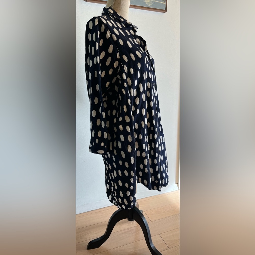 Olga de Polga Linen Blend Navy Polka Dot Shirt Dress - Size 0 (6-8) - Picture 3 of 9